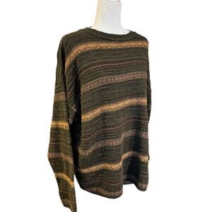 VNTG Oversized 90s Claiborne Grunge Textured Knit Sweater Medium Brown Green